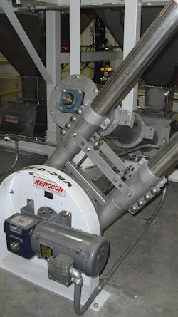 AEROCON Aero-Conveyors are designed to convey bulk powders via tubular housings containing a continuous loop of steel cable with polymer discs attached at equal intervals along the steel cable. AEROCON Aero-Conveyors are designed to convey bulk powders via tubular housings containing a continuous loop of steel cable with polymer discs attached at equal intervals along the steel cable.