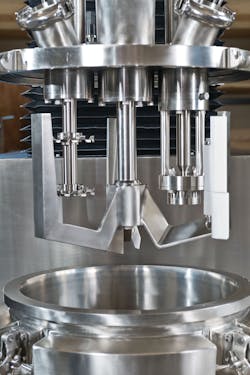 Figure 1: Multi-shaft mixer designed for single-pot processing of viscous and air-free gel formulations. Figure 1: Multi-shaft mixer designed for single-pot processing of viscous and air-free gel formulations.