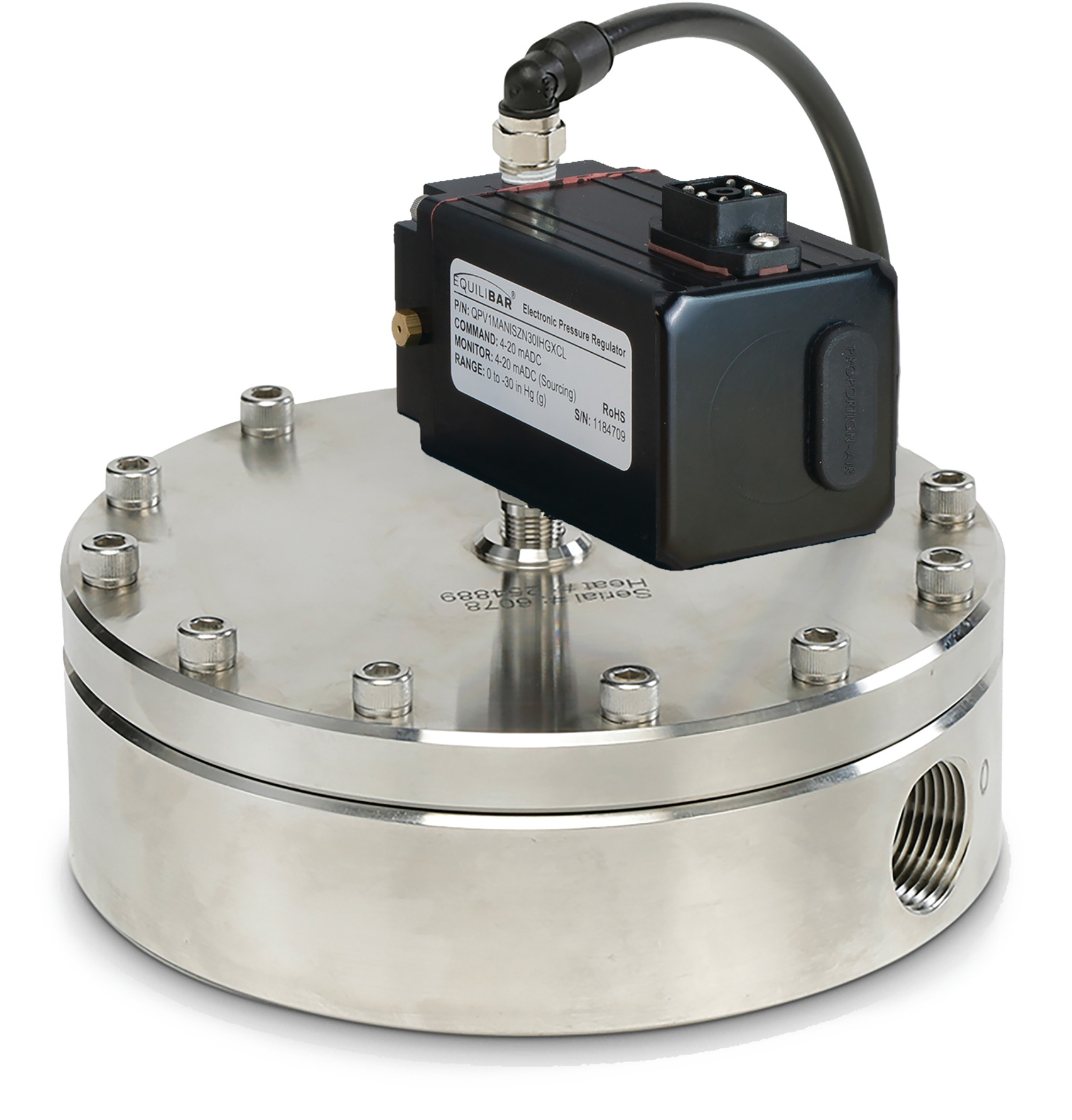 Stainless steel direct sealing diaphragm valve with an electronic vacuum pilot regulator. Images courtesy of Equlibar