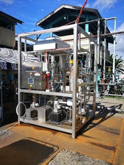 A skid mounted HRS trial evaporation system in use at a client’s facility. A skid mounted HRS trial evaporation system in use at a client’s facility.