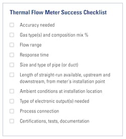 Table 1. Thermal Flow Meter Success Checklist Table 1. Thermal Flow Meter Success Checklist