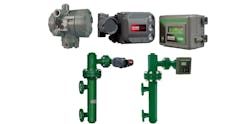 Figure 3: All of the electric and electro- pneumatic instruments shown above have steady state natural gas bleed rates of 0 to 6 SCFH. From left to right and top to bottom: Fisher i2P-100 Transducer, FIELDVUE DVC6200 Positioner, FIELDVUE DVC2000 Positioner, L2e Controller, FIELDVUE DLC3010 Controller, and FIELDVUE DLC3100 Controller. Figure 3: All of the electric and electro- pneumatic instruments shown above have steady state natural gas bleed rates of 0 to 6 SCFH. From left to right and top to bottom: Fisher i2P-100 Transducer, FIELDVUE DVC6200 Positioner, FIELDVUE DVC2000 Positioner, L2e Controller, FIELDVUE DLC3010 Controller, and FIELDVUE DLC3100 Controller.