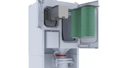 Figure 1: A compact industrial dust collector with integrated filters for continuous solid dose manufacturing processes.