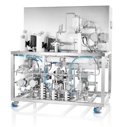 Figure 2: Quattroflow Quaternary (Four-Piston) Diaphragm Pumps in AKBA’s production skids. Figure 2: Quattroflow Quaternary (Four-Piston) Diaphragm Pumps in AKBA’s production skids.