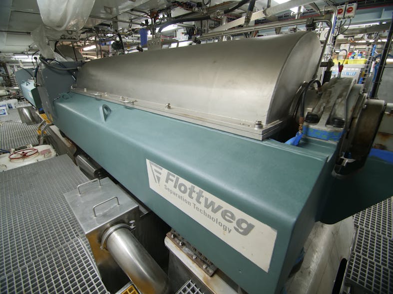 Onboard Starbound, the Flottweg equipment is used to separate the meat from the liquid. With the surimi lines, Aleutian also separates fish meal and fish oil using a Flottweg Tricanter to separate the solids from the oil and the meat.