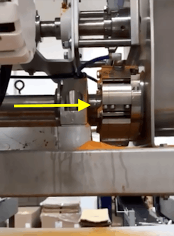 Figure 8: The installed air seal completely eliminates leakage. Note the product on the lower air seal. The upper seal — leaking onto the lower, new seal — is the next to be replaced. Figure 8: The installed air seal completely eliminates leakage. Note the product on the lower air seal. The upper seal — leaking onto the lower, new seal — is the next to be replaced.