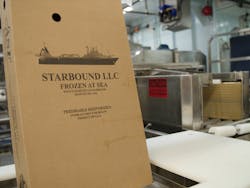 The fishing vessel Starbound is a 300-foot, 1,042-ton catcher/processor that harvests Alaska Pollock in the Bering Sea and processes it on board into boneless-skinless filets, mince and surimi. The fishing vessel Starbound is a 300-foot, 1,042-ton catcher/processor that harvests Alaska Pollock in the Bering Sea and processes it on board into boneless-skinless filets, mince and surimi.