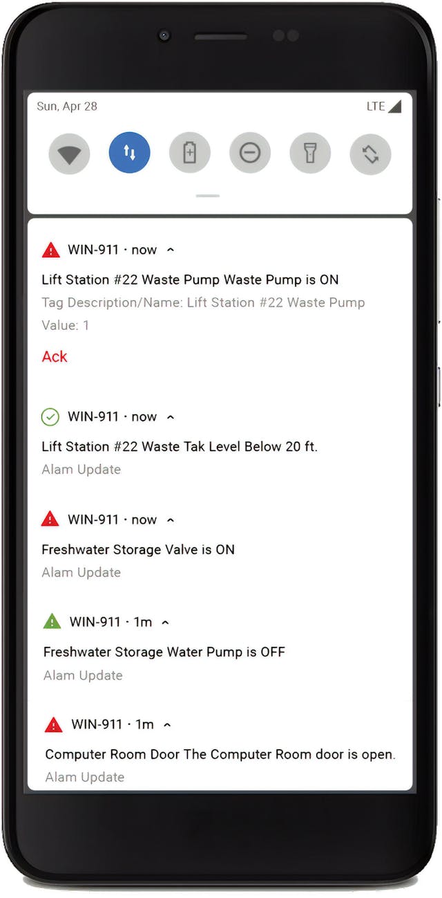 Push notifications let workers quickly see what is wrong, send an acknowledgment and monitor alarm condition changes in real-time, right from a smartphone.