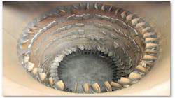 Figure 1: Surge conditions can create catastrophic damage to a compressor in a matter of seconds. Guide vanes (left) and turbine blades (right) can be twisted or even snapped off. Figure 1: Surge conditions can create catastrophic damage to a compressor in a matter of seconds. Guide vanes (left) and turbine blades (right) can be twisted or even snapped off.