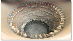 Figure 1: Surge conditions can create catastrophic damage to a compressor in a matter of seconds. Guide vanes (left) and turbine blades (right) can be twisted or even snapped off. Figure 1: Surge conditions can create catastrophic damage to a compressor in a matter of seconds. Guide vanes (left) and turbine blades (right) can be twisted or even snapped off.