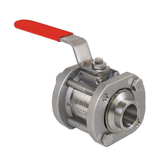 A three-piece ball valve features a main body and two pipe connectors, which are threaded or welded to a pipe. The main body can be easily removed for cleaning or repairs without removing the pipe connectors.