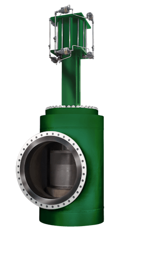 Figure 3: A valve, like this Fisher Optimized Anti-Surge Control Valve, is the heart of an surge control system. It must handle very high flow rates under severe process conditions and operate extraordinarily quickly and accurately to protect the compressor.