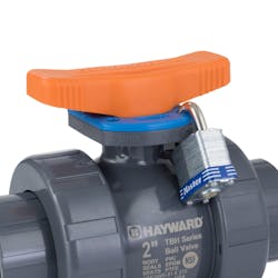 Lock Out, Tag Out (LOTO) is a safety feature used to ensure that a valve is locked in position while maintenance work is being performed on a system. Hayward’s TBH & CVH Series valves have four LOTO holes molded into the valve flange & handle locking plate. Lock Out, Tag Out (LOTO) is a safety feature used to ensure that a valve is locked in position while maintenance work is being performed on a system. Hayward’s TBH & CVH Series valves have four LOTO holes molded into the valve flange & handle locking plate.