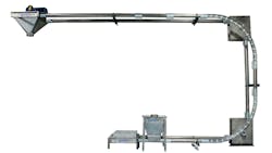 Tubular, closed conveyors prevent product contamination by fully sealing off the product from its outside environment. Tubular, closed conveyors prevent product contamination by fully sealing off the product from its outside environment.