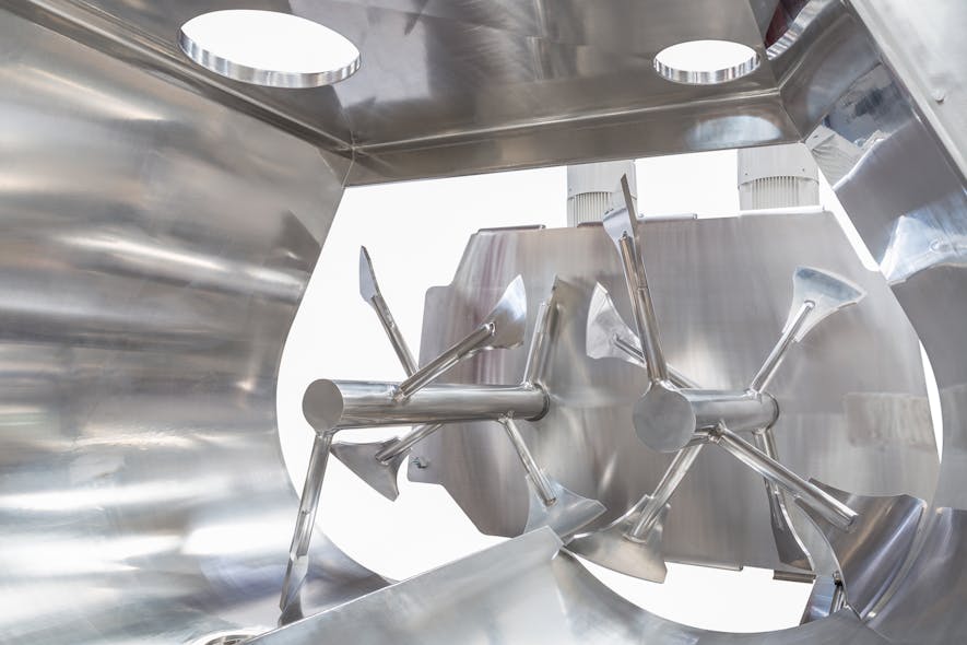 Figure 3: More and more processors specify stainless steel mixer construction today for processes that may not require or significantly benefit from its use. The interior of the stainless steel Gericke GMS Multiflux mixer in 5,000 liter capacity is shown.