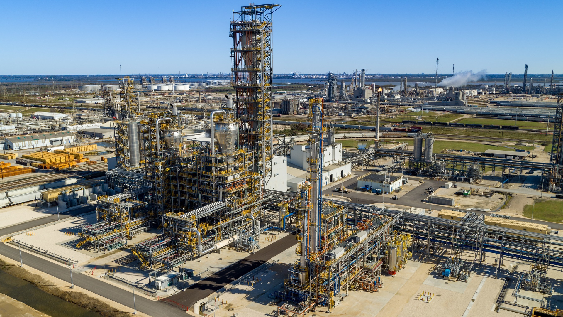 Aerial view of the Braskem polypropylene production line in La Porte, Texas.