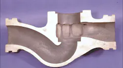 Figure 1: Erosion occurs when a fluid with abrasive particles impinges on a part, such as with this valve body where the combined effects of erosion and corrosion wore away material where the process fluid exited the cage windows.