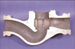 Figure 1: Erosion occurs when a fluid with abrasive particles impinges on a part, such as with this valve body where the combined effects of erosion and corrosion wore away material where the process fluid exited the cage windows. Figure 1: Erosion occurs when a fluid with abrasive particles impinges on a part, such as with this valve body where the combined effects of erosion and corrosion wore away material where the process fluid exited the cage windows.