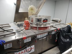 Upstream processing equipment, such as a vibratory screener, can help optimize a mixing operation. Upstream processing equipment, such as a vibratory screener, can help optimize a mixing operation.