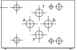 FIGURE 1: NFPA D03 pattern for a manifold mount (P, A, B, and T ports) FIGURE 1: NFPA D03 pattern for a manifold mount (P, A, B, and T ports)