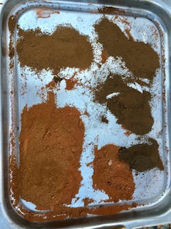 Red mud samples pulled at various intervals during rotary kiln process development work in the FEECO Innovation Center. Red mud samples pulled at various intervals during rotary kiln process development work in the FEECO Innovation Center.