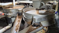 Separators being used to remove potato peels from wastewater. Separators being used to remove potato peels from wastewater.