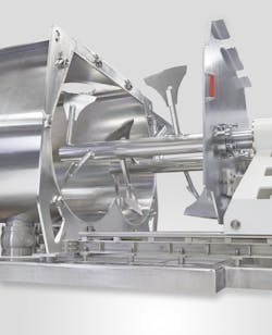 This Multiflux GMS ECD mixer from Gericke enables the mixing and drive units to be extracted at the press of a button for safe, 360-degree access and complete cleaning and drying. This helps eliminate risk of residual moisture left after cleaning and the potential for contamination. This Multiflux GMS ECD mixer from Gericke enables the mixing and drive units to be extracted at the press of a button for safe, 360-degree access and complete cleaning and drying. This helps eliminate risk of residual moisture left after cleaning and the potential for contamination.