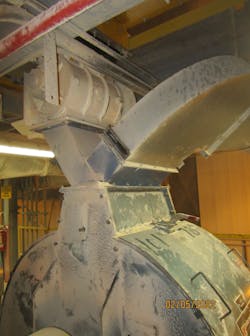 Figure 3: Rotary airlock valve feeding hammermill inlet Figure 3: Rotary airlock valve feeding hammermill inlet