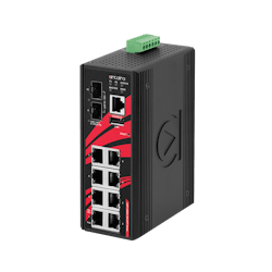 Designed for the Industry 4.0 environment, the Antaira LMP-1002G-10G-SFP is a 10-port gigabit PoE+ Ethernet switch embedded with eight Ethernet ports that support a maximum of 30W/port, and two dual rate SFP+ slots for up to 10 Gigabit fiber connections Designed for the Industry 4.0 environment, the Antaira LMP-1002G-10G-SFP is a 10-port gigabit PoE+ Ethernet switch embedded with eight Ethernet ports that support a maximum of 30W/port, and two dual rate SFP+ slots for up to 10 Gigabit fiber connections