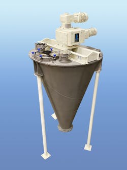 The ROSS Vertical Blender consists of a low-speed auger that orbits the periphery of a conical vessel while gently lifting material upward. The ROSS Vertical Blender consists of a low-speed auger that orbits the periphery of a conical vessel while gently lifting material upward.
