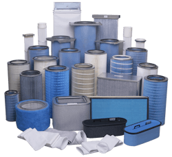 Examples of filter media and secondary filters available for baghouse and cartridge dust collectors.