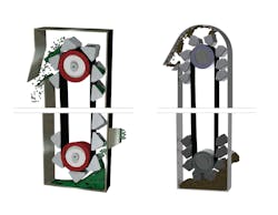 Continuous elevator (left) versus centrifugal elevator (right) feeding and discharge styles Continuous elevator (left) versus centrifugal elevator (right) feeding and discharge styles