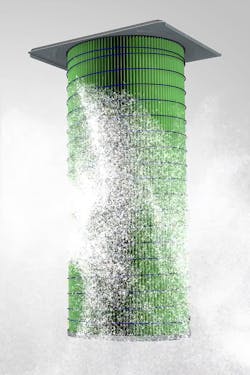 Figure 2: Pulse-jet cleaning systems use high-velocity pulses of compressed air to expel dust from the filter cartridges. Figure 2: Pulse-jet cleaning systems use high-velocity pulses of compressed air to expel dust from the filter cartridges.