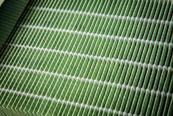 Figure 5: Some wide-pleat filters use synthetic bead pleat separators to ensure that the pleats remain wide and open to improve dust release and prevent the media from folding over on itself. Figure 5: Some wide-pleat filters use synthetic bead pleat separators to ensure that the pleats remain wide and open to improve dust release and prevent the media from folding over on itself.