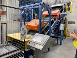 FEECO steep incline conveyor with tramp metal magnet FEECO steep incline conveyor with tramp metal magnet