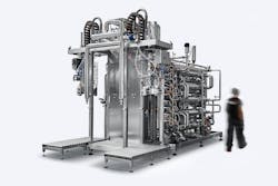 Systems such as the HRS Aseptic Block pasteurizer and filler include integrated clean-in-place systems. Systems such as the HRS Aseptic Block pasteurizer and filler include integrated clean-in-place systems.