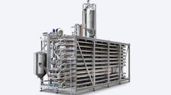 An HRS MI Series heat exchanger is used to cool the processed material after direct steam injection.