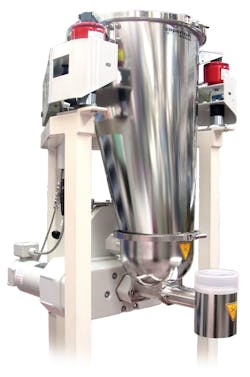 Figure 3: Feeder suspended on three load cells. Figure 3: Feeder suspended on three load cells.