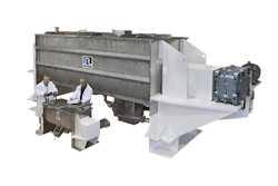 Ribbon blenders are cost-effective and offered in a wide range of sizes, from R&D units to full-scale production models. Shown are 5-ft3 and 515-ft3 models. Ribbon blenders are cost-effective and offered in a wide range of sizes, from R&D units to full-scale production models. Shown are 5-ft3 and 515-ft3 models.