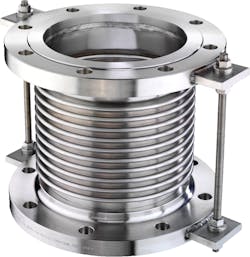 Figure 2. Round metal expansion joints are used where temperatures exceed what rubber and PTFE materials can withstand. (Image courtesy of Hose Master.) Figure 2. Round metal expansion joints are used where temperatures exceed what rubber and PTFE materials can withstand. (Image courtesy of Hose Master.)