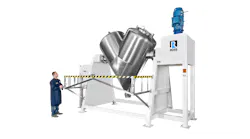 Ross tumble blenders come standard with safety railings and limit switches, preventing operation of the blender when the gate is open. Optional safety light curtains, automated valves and purged control panels can be supplied.