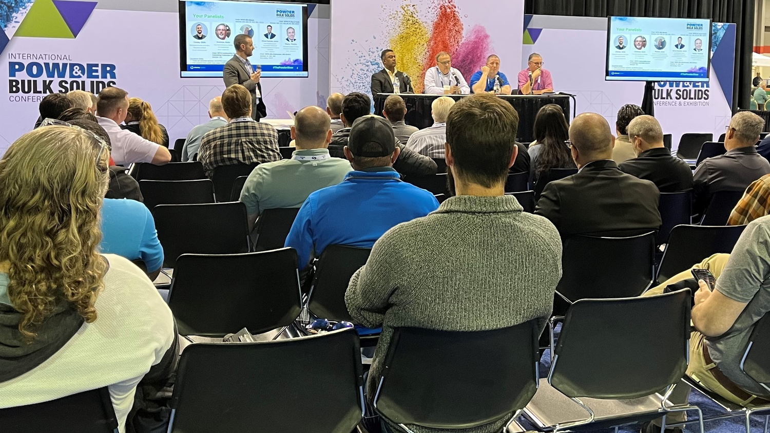 Chris Cloney of Dust Safety Science leads a panel discussion about the new NFPA 660 Standard for Combustible Dusts at the 2023 Powder Show.
