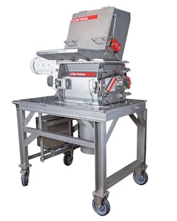 This all-in-one unit integrates a lump breaker with a sack tipping station. After bagged material is emptied into the sack tipping station, it is automatically fed through the lump breaker and reduced to a uniform particle size en route to a pneumatic conveyor for transfer to storage or into a process. This all-in-one unit integrates a lump breaker with a sack tipping station. After bagged material is emptied into the sack tipping station, it is automatically fed through the lump breaker and reduced to a uniform particle size en route to a pneumatic conveyor for transfer to storage or into a process.