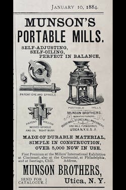 Munson Portable Mill advertisement circa 1884. Munson Portable Mill advertisement circa 1884.