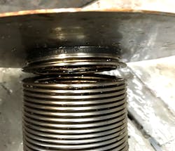 Figure 3: Mechanical bellows are comparatively fragile and sensitive to metal fatigue and/or corrosive attack. A failed bellows leaks the process media to the environment and causes the PRV setpoint to vary with backpressure changes. Figure 3: Mechanical bellows are comparatively fragile and sensitive to metal fatigue and/or corrosive attack. A failed bellows leaks the process media to the environment and causes the PRV setpoint to vary with backpressure changes.