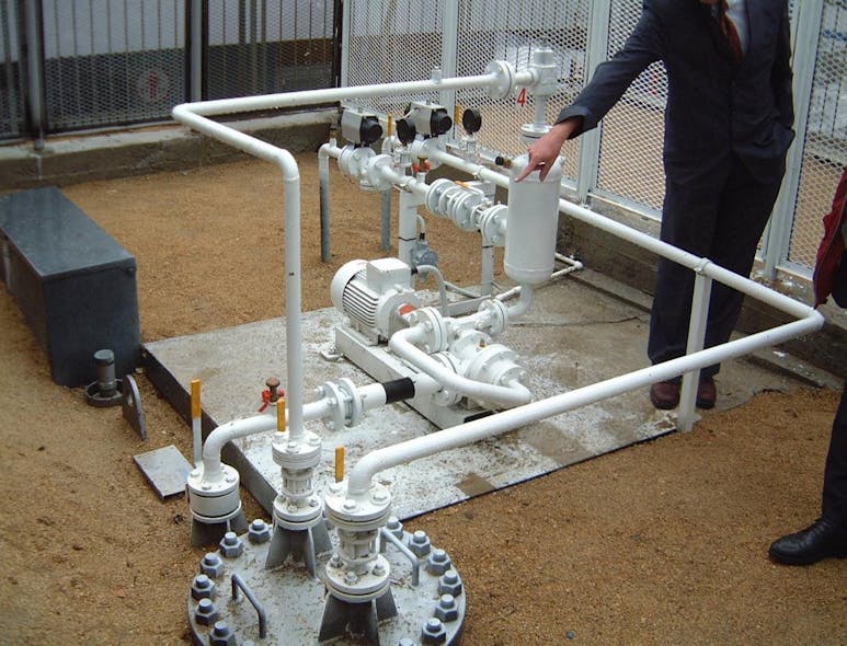 A regenerative turbine pump drawing Autogas from an underground tank and supplying automotive LPG fuel dispensers. Regenerative turbine pumps work well in these applications because they are immune to the damage caused to other pumps by cavitation and can handle low viscosities whilst maintaining high pressures.