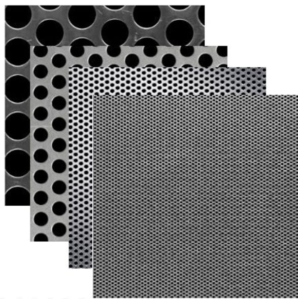 Figure 2: Common screen types. Top left: Various round hole screens. Top right: Slotted screen. Bottom: Conidur screen.