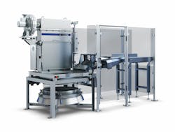 Bag tipping units such as the Tetra Pak SA VS800 automatically tilt and cut bags, which is a tremendous improvement from a fully manual operation, alleviating labor stress.