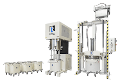 The Ross planetary dual disperser with elevated discharge system and change can design allows for semi-continuous mixing. Using multiple interchangeable vessels with a single mixer, processors can have one mix at the loading stage, another under the mixer, another at the discharge step, and yet another at the clean-up stage. The Ross planetary dual disperser with elevated discharge system and change can design allows for semi-continuous mixing. Using multiple interchangeable vessels with a single mixer, processors can have one mix at the loading stage, another under the mixer, another at the discharge step, and yet another at the clean-up stage.