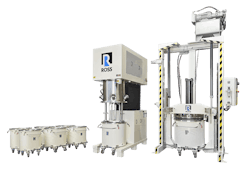 The Ross planetary dual disperser with elevated discharge system and change can design allows for semi-continuous mixing. Using multiple interchangeable vessels with a single mixer, processors can have one mix at the loading stage, another under the mixer, another at the discharge step, and yet another at the clean-up stage.